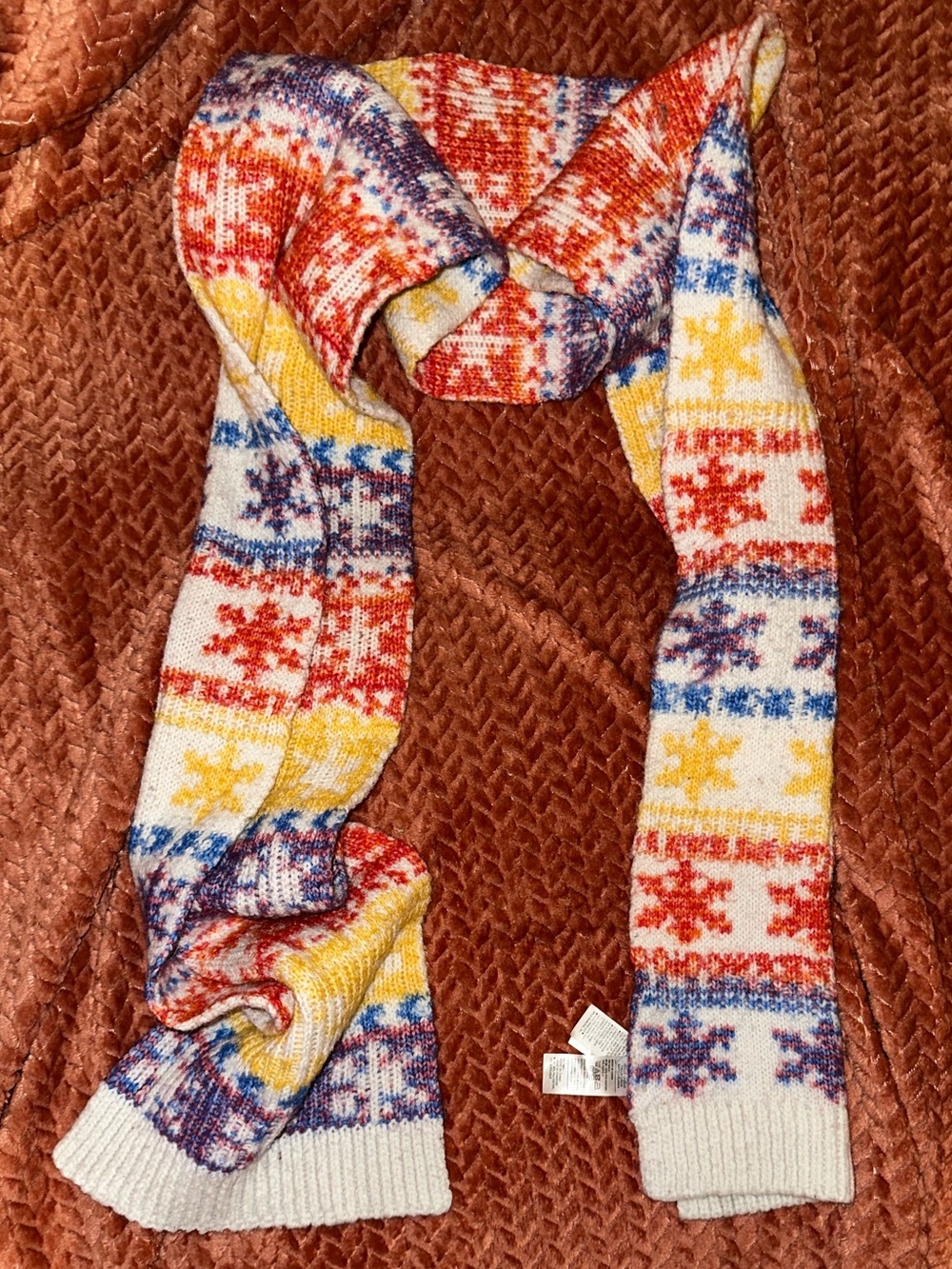 Old Navy Multicolor Fair Isle Knit Scarf - White, Red, Blue, Orange